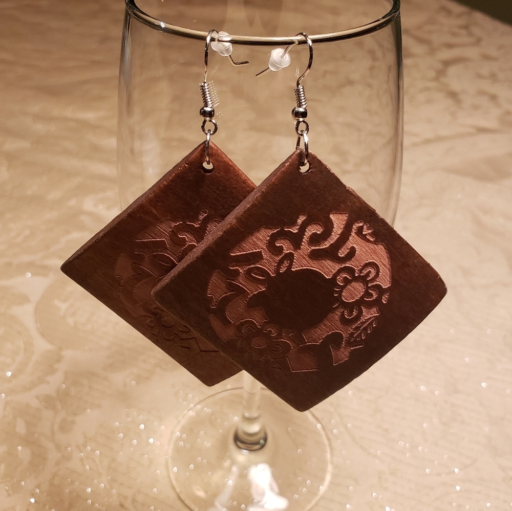 Carved Wood Boho Chic tribal Exotic Earrings